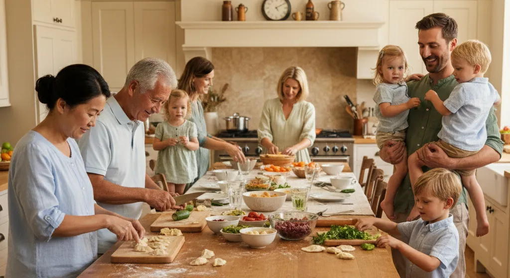 Family making dinner together